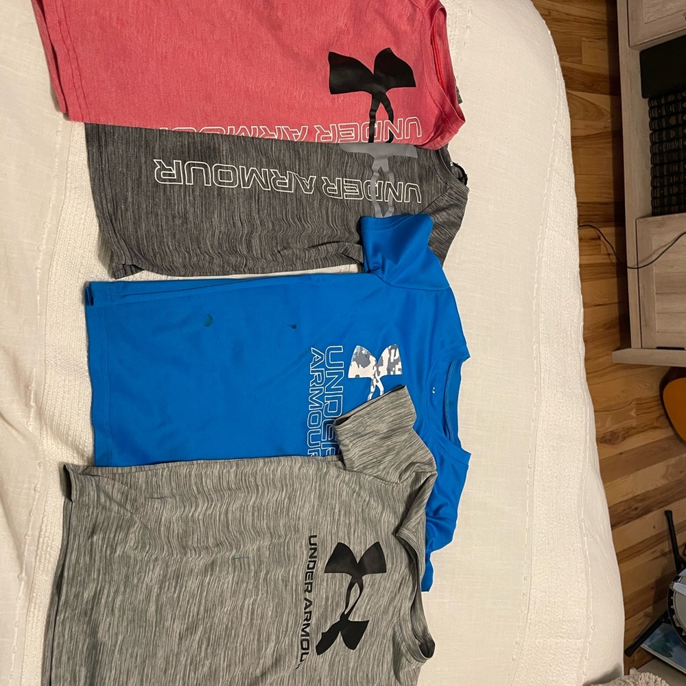4 “Play Condition” Under Armour Kids' Tees -Blue, 2 Gray, Salmon color size 7/S